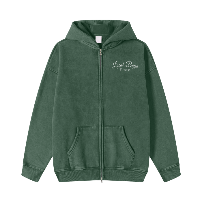 LB'S - Streetwear Acid Washed Zip Hoodie