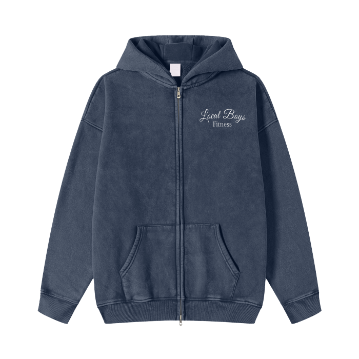 LB'S - Streetwear Acid Washed Zip Hoodie