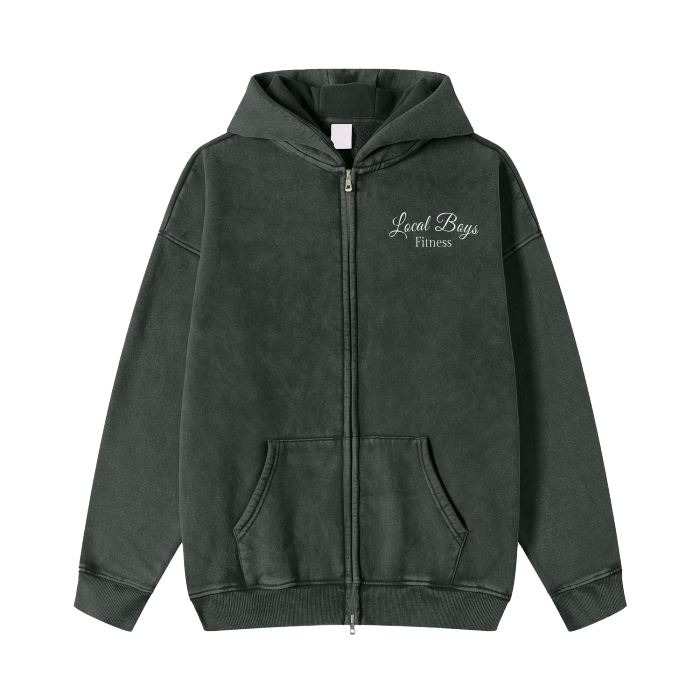 LB'S - Streetwear Acid Washed Zip Hoodie