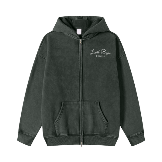 LB'S - Streetwear Acid Washed Zip Hoodie